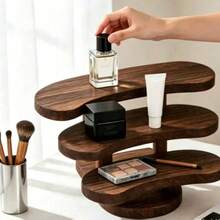 1pc Vintage Carbonized Wooden 3-Tier Desktop Storage Rack, Vertical Shelf, Jewelry Display Stand, Wooden Tray Holder - View 1