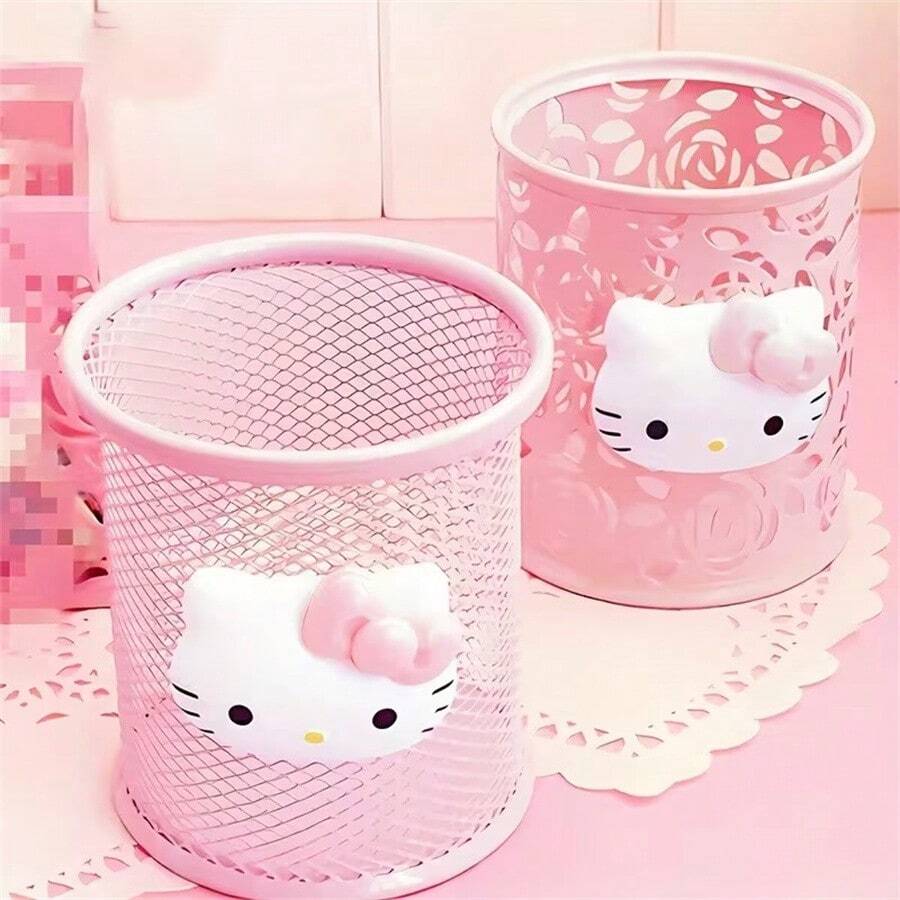 Hasbro 1PC Sanrio Hello Kitty Pen Holder Desktop Storage Box Desktop Decoration With Mesh Storage Compartment, Suitable For Schools And Offices - Decorative Storage Box For Pens, Pencils, Markers, Can Be Used As A Gift - One Size - View 1
