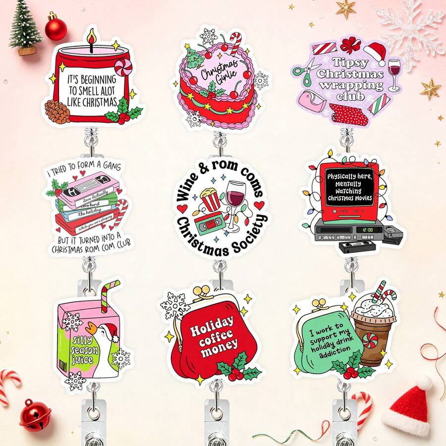 1pc Christmas Video Tape Retractable Rotating Badge Reel ID Holder - Multicolor - View 1