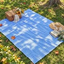 Blue & White Plaid Picnic Mat, Outdoor Cream Style Waterproof Camping Mat, Portable Foldable Grass Pad For Outings - Blue Plaid - View 6