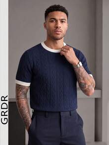 GRDR 男士圓領薄針織 T-shirt 上衣－極簡時尚日常穿著 - 藏蓝色 - 查看 3
