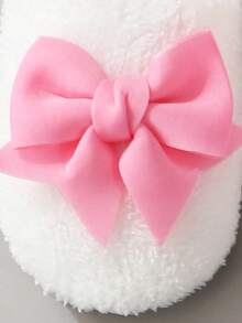 Sweet Cute Macaron Color Large Bow Plush Warm Soft Sole Women's House Slippers Floor Socks - White - View 7