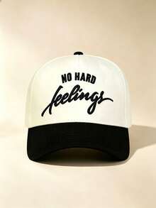 1pc Unisex Two-Tone Curved Baseball Cap, "No Hard Feelings" Embroidery, Side Rose Heart Slogan Print, Adjustable, For Daily, Street, Party & Travel - Multicolor - View 7