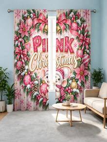 2 buah Tirai Dekoratif Multifungsi Anti Jamur Motif Karangan Bunga Natal Cetak Digital, Cocok untuk Kamar Tidur, Ruang Tamu, Ruang Makan, Dapur, Kantor, Gaya Gantung, Tanpa Tali Serut - A - View 7