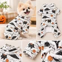 Opjoys 1pc Halloween Bandage Kitten Print Dog , Halloween Style Skin-Friendly Knitted Four-Legged Design Round Neck Ribbed Cuffs Warm Belly Protection Anti-Shedding Pet Home Wear Spring Autumn Daily - White - View 6