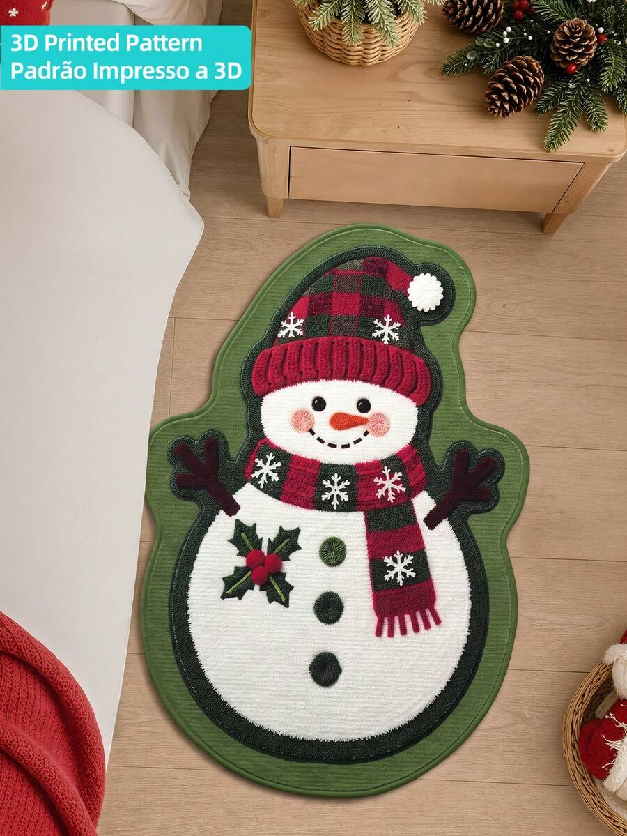 DAJIANG 1pc Christmas Snowman Shaped Rug, Kitchen Rug, Hallway Rug, Area Rug, Suitable For Bathroom, Kitchen, Indoor, Hallway, Bedroom, Living Room, Bedside, Machine Washable, Easy To Clean, Non-Slip Bottom, Bedroom Decor, Autumn/Winter Style