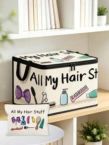 Storage Box With Lid, Printed With "All My Hair Stuff" Cartoon Pattern, Foldable Storage Box, Storage Box, Storage Bin, Large Capacity, Book Organization, Holiday Gift, Office Organization, Under Bed Storage, Rental Home Organization, Suitable For Work, School, Dorm Storage, Back To School Season, Travel Essentials, Dorm Essentials, Wedding Bride Gift, Mother's Gift, Birthday Gift, Holiday Souvenir, Back To School Gift, Graduation Gift - Multicolor - View 6