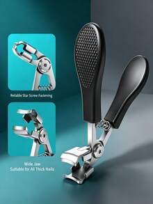 2Pcs Wide Jaw Toenail Clippers Set Stainless Steel Non-Slip Handle For Thick Hard Nails - Black - View 2