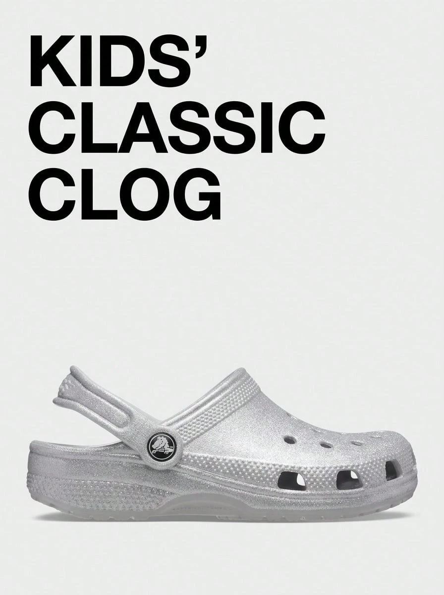 Crocs Classic Children's Clogs, Stylish And Versatile, Suitable For Home, Garden, And Summer Wear. Item Number 206993-0IC - Silver glitter - View 1