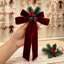 Christmas Velvet Bow Bell Hanging Ornament, Christmas Tree Decoration, Scene Decor, Door Hanging - Multicolor - View 1