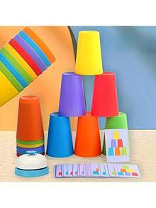 Interactive Two-Player Cup Stacking Game - Rubber Cup Stacking Toy - Enhances Motor Skills And Strategic Ability - Suitable For Classroom Rewards, Party Gifts (Random Accessory Color) - Multicolor - View 5