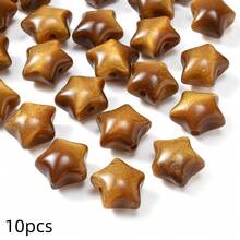 10pcs Vintage Brown Gilded Flowing Pattern Beads, Faux Tiger Eye Gold Powder Resin Spacer Beads, Heart Star Square Flat Beads For DIY Handmade Jewelry Accessories - Light Brown - View 12