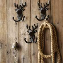 1pc Hook - Wall Hook, Vintage Deer Horn Wall Hook - Country Style Double Hook Coat Rack - Deer - View 8