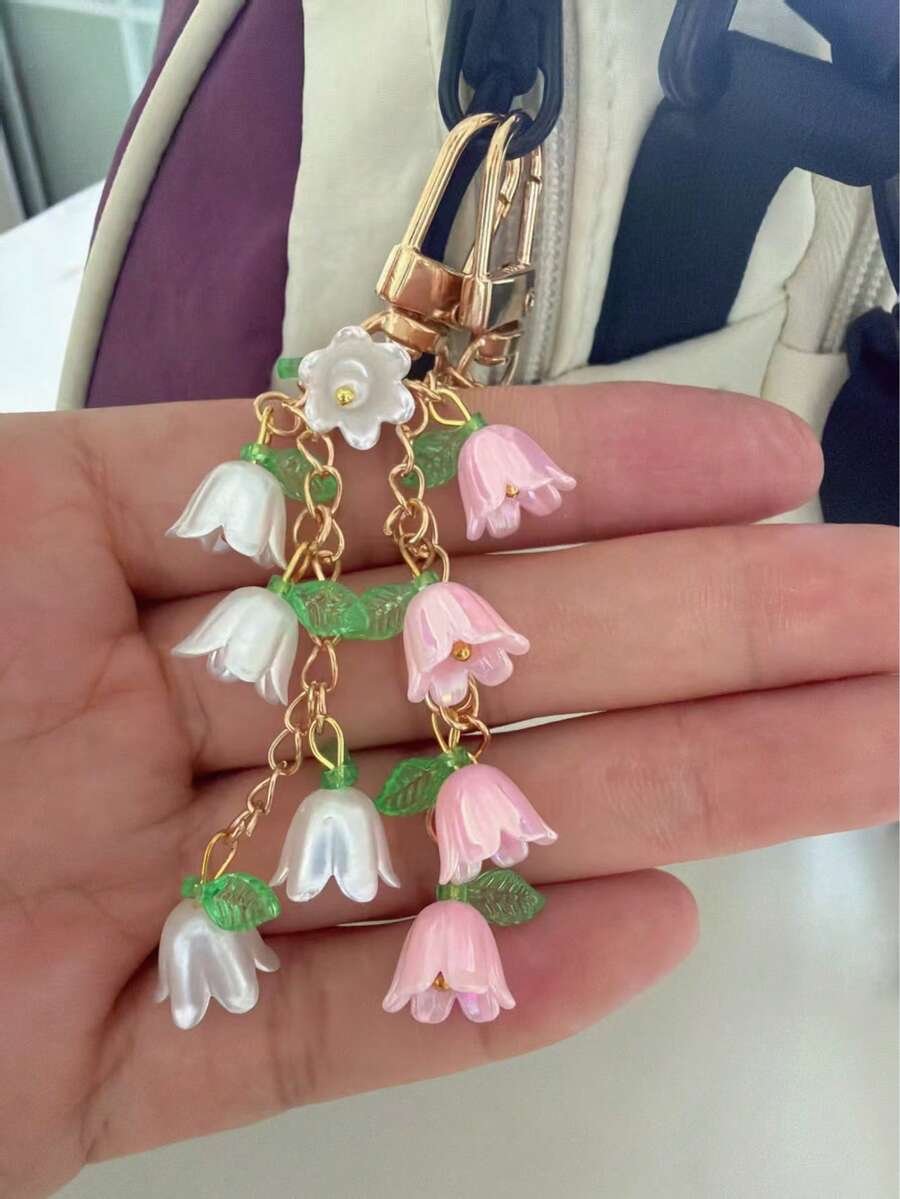 花朵造型吊飾鑰匙圈,可愛 Y2K 風格包包鑰匙鏈飾品,適合送給朋友與情侶的禮物,1 件/2 件組合套裝 - 多色C - 查看 1