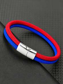 1PC Men's Two-Color Braided Rope Bracelet, Simple Magnetic Buckle Wristband, Casual Daily Wear Jewelry Gift, Couple Friendship Jewelry Gift - Multicolor - View 6