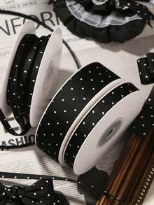 8mm Double-Sided Polka Dot Embossed Silk Ribbon, Black And White Polka Dot Silk Ribbon, DIY Bow Hair Accessories Hairband Ribbon - Multicolor - View 11