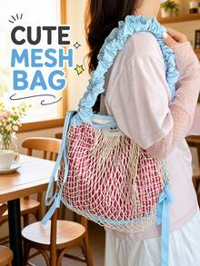 New Nylon Plaid Series Shoulder Crossbody Drawstring Dual-Use Dopamine Bag For Women 2026 New Lightweight Large Capacity Mesh Shopping Tote Bag Beach Bag - Multicolor - View 10