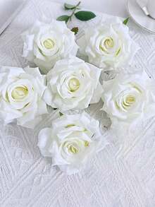 40pcs Artificial Rose Flowers + 2 Roll Transparent Line, Wedding Decoration Hanging White Roses, Artificial Silk Flowers For Wedding Arch, Party, Bridal Shower, Bouquet, Party Centerpiece And Ceiling Decoration, Christmas Home Decor, Room Decor - White - View 2