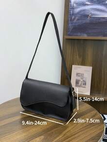 New Fashion Flap Magnetic Closure Shoulder Bag, Commuter Minimalist Underarm Small Square Bag - Black - View 4