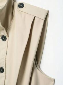 YROOE Women's Autumn/Winter Beige Stand Collar Double-Breasted Epaulette Sleeveless Loose Short Vest - Beige - View 5