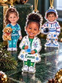 1pc Custom Kids Photo Career Christmas Ornament,Vet Chef Scientist Firefighter Astronaut Builder Custom Face Tree Decor,Holiday Keepsak,Christmas Gift - Cadet Blue - View 6