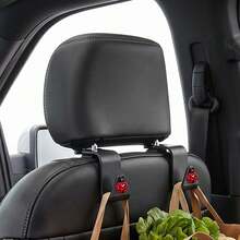 2/4pcs Cute Seven-Star Ladybug Car Headrest Hooks, Cartoon Ladybug Seat Back Hanging Rack, Multi-Functional Bag & Shopping Bag Storage Hooks, Universal Car Interior Storage Accessories, Red Insect Car Decor - A - View 3