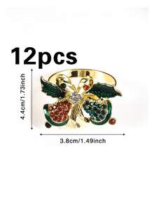 6/12入聖誕紅綠鈴鐺餐巾環，聖誕飯店餐桌裝飾餐巾夾，適用聖誕派對聚會桌布裝飾 - 彩色 - 查看 7