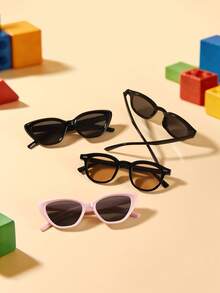 1 Set 4pcs Kids Cat Eye & Round Frame PC Glasses, Fashion Retro Style For Party & Vacation, Ages 3-8, With Glasses Case - Multicolor - View 9