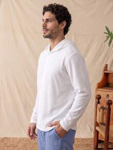 glestore Men's Retro-Style Long-Sleeve Waffle-Weave Hooded Shirt-Stylish, Versatile For Commuting And Casual Wear. Perfect For Spring, Fall, And Winter. - White - View 3