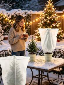 Adjustable Frost Cover For Shrubs, Flowers And Trees, Thickened Non-Woven Fabric Material, Drawstring Closure, Cold-Resistant Winter Plant Cover, Suitable For Yard And Outdoor Use In Low Temperature Weather - Multicolor - View 3