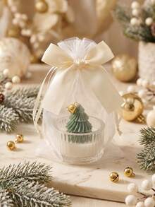 Christmas Tree Shaped Ribbed Glass Candle Set (Candle + Gift Bag) – Festive Scented Aroma Candle, Holiday Tabletop Decor For Living Room, Office, Party, Halloween, Christmas & New Year Surprise Gift - Exquisite Gift Version - View 7