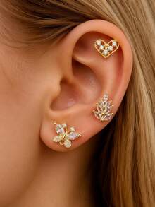 3 Pairs/6 Pieces Cute Fashionable Women's Earring Set, Suitable For Daily Commute, Date, Vacation Wear, Gift For Best Friend, Gift For Friend - Multicolor - View 1