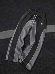 Zrgoth Men's Drawstring Waist Colorblock Casual Everyday Travel Long Pants - Grey - View 4