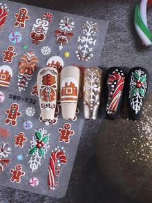 5D Embossed Cute Gingerbread Man Christmas Nail Stickers, 2pcs/Pack, Christmas Candy Cane, Reindeer, Snowflake 3D Nail Art Stickers, Self-Adhesive Nail Decoration, DIY Nail Art - Multicolor - View 5