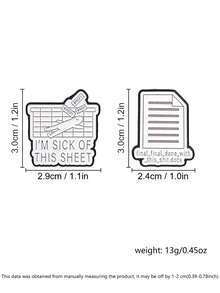 2Pcs Office Worker Meme Enamel Pin Set Funny Spreadsheet Document Humor Lapel Badge Metal Brooch For Backpack Jacket Coworker Accessory Gift - White - View 3