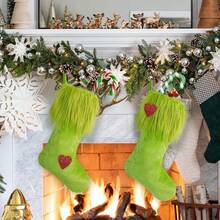12pcs Green Fuzzy Christmas Ball Ornaments, Fuzzy Elf Decorations With Red Bows - Multicolor - View 11