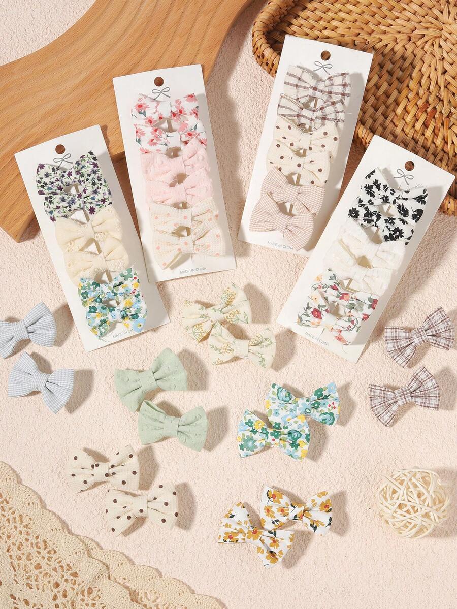 6pcs Kids Sweet Bow Hair Clips Set, Floral Plaid Polka Dot Print Butterfly Hair Clips, Daily Party Photo - Mixed color - View 1