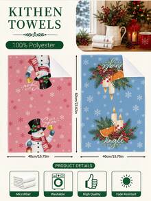 2PCS Kitchen Towel, Dopamine Christmas Snowman Candle Pattern Kitchen Towel Dish Cloth, Watercolor Style 40*60cm Rectangular Soft Microfiber Cleaning Kitchen Towel, Perfect For Kitchen, Dining Room And Bathroom Use, Christmas Kitchen Decoration, Home Decor, Neighbor Housewarming Gift, Dish Cloth - Multicolor - View 4