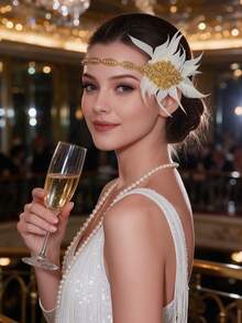 1PC 1920s Flapper Headband Water Brick Rhinestone Vintage Headpiece For Roaring 20s Gatsby Party Masquerade Carnival - A - View 3