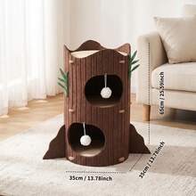 Multi-Layer Cat Tree With Cozy Cat House, Creative Tree Stump-Shaped ...