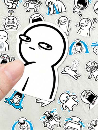 50 piezas Pegatinas de Emociones Meme, Divertidas Figuras de Dibujos Animados en Blanco y Negro, Paquete de Pegatinas de Vinilo Impermeables, Calcomanías de Estados de Ánimo Lindos y Locos para Botella de Agua, Portátil, Diario, Equipaje, Decoración DIY para Niños y Adolescentes