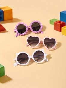 1set 3pcs Kids 3-8Y Mixed PC Frame Glasses, Daisy & Heart & Cat Design, Cute Fashion Eyewear For Party Daily Wear With Glasses Box - Multicolor - View 7