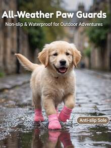 DomKim 4 Pairs Waterproof Dog Shoes (Easy On/Off) - Winter Paw Protection Boots, Detachable, Washable And Reusable Pet Boots, Suitable For Small And Medium All Dog Breeds (Poodle, Bichon, Shar Pei), Non-Slip And Stain-Resistant, Perfect For Walking, Vet Visits, Snowy And Rainy Days. - Pink - View 14