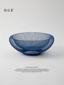 OCE Woven Iron Wire Mesh Fruit Bowl, Hollow Metal Fruit Basket Decorative Storage Tray For Kitchen Countertop, Table Centerpiece Decor For Fruits Snacks, 25cm, Green/Blue/Yellow Available - Blue - View 2