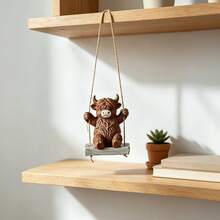 1pc Scottish Highland Cow Hanging Swing Resin Ornament, Indoor Home Desktop, Garden Yard Tree Hanging Decor Craft - High-altitude Swing Cow - View 6