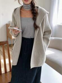 New Autumn/Winter Women's Casual Minimalist Elegant Hooded Loose Cardigan Jacket - Apricot - View 4