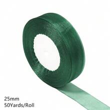 12-38mm 1捲深綠色透明雪紡歐根紗緞帶，聖誕緞帶，珠寶展示包裝，花禮包裝蝴蝶結，DIY派對裝飾 - 深綠色 - 查看 11