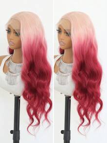 Pink And Ginger Orange Wavy Synthetic Lace Front Wig (13x4) – Pre-Plucked Hairline, HD Transparent Lace – Suitable For Daily Wear And Beginners – 24 Inches - Multicolor - View 3
