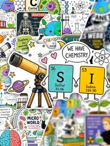50Pcs Funny Science Sticker Pack, Chemistry Biology Physics Laboratory Graphic Decals, Educational STEM Decor Stickers For Water Bottle, Laptop, Notebook, Journal, Scrapbook & DIY Crafts - Multicolor - View 2