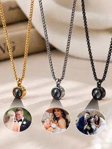 Customized Personalized Men's Valentine's Day Couple Matching Projection Photo Necklace, Necklace Can Hold Photo, Commemorative Gift For Father And Boyfriend, Also Jewelry Accessory For Halloween And Christmas - Multicolor - Style 5 - View 8